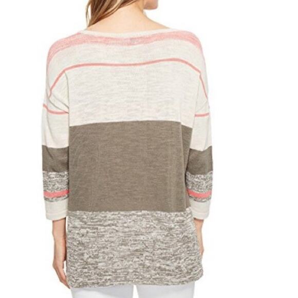 Tribal Women Pullover Sweater Beige Green Pink Striped Scoop Neck Size XL - Picture 3 of 8